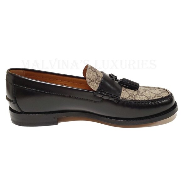 GUCCI SHOES TASSELS G LOGO SUPREME BLACK LOAFERS MOCCASINS - Picture 12 of 16